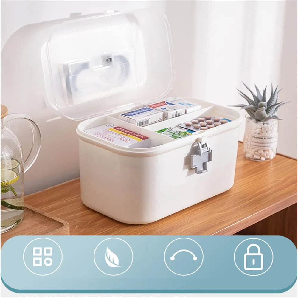 2 Schicht Tragbare Weiß Medizin Aufbewahrungsbox Erste Hilfe Medizinbox Medizin Schrank Medizin Organizer Medizin Aufbewahrungskoffer Koffer Hausapotheke Medizin Aufbewahrung Box Tragegriff(L)