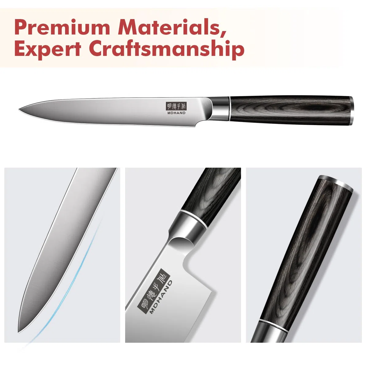 MDHAND Obstmesser Kochmesser Allzweckmesser Profi 13 cm Scharf Küchenmesser Chefmesser aus rostfreiem Deutscher Edelstahl mit Ergonomischem Griff