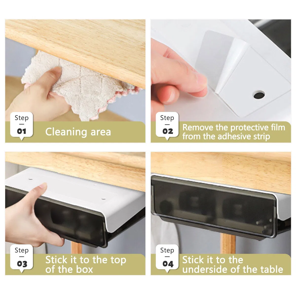 CHENGCKJ 2 Stück Schublade unter Schreibtisch 1,7L Schubladen Selbstklebende Aufbewahrungsbox 21x18x5,4cm Versteckte Organizer ohne Perforation Schubladenbox für Zuhause Büro