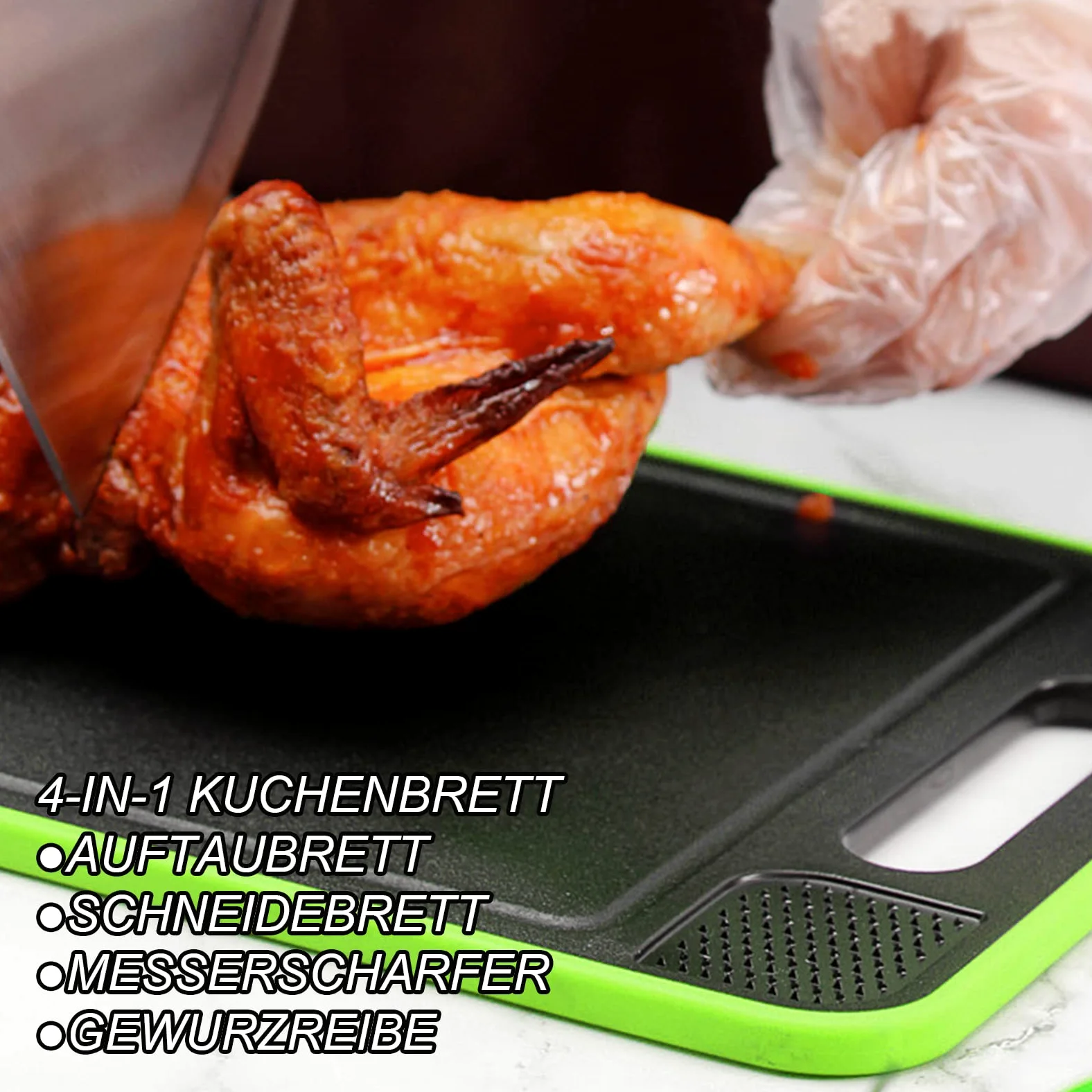 Frost Away Schneidebrett mit Auftau-Funktion, 4-in-1 Küchen Gadget mit integriertem Messerschärfer und Gewürzreibe, Auftauplatten Schnellauftauplatte FüR Lebensmittel, ohne Geschmacksverlust