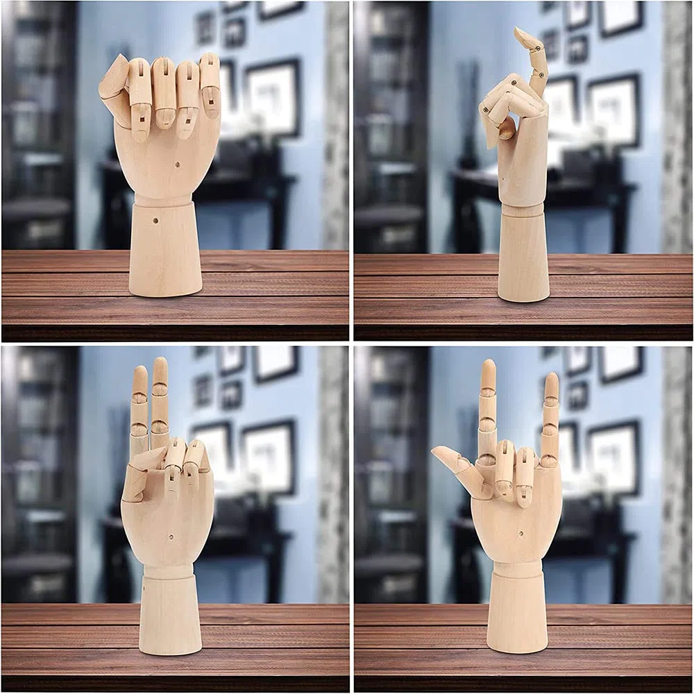 3 Stück Bewegliche Modellpuppe, Holz Figuren, DIY Holzfiguren, Holzpuppe Menschlicher, Linke Holzhand, Zeichnungsmodell Holzhand, für Skizze Dekoration, Handwerk Tischdeko (Einstellbar Form)