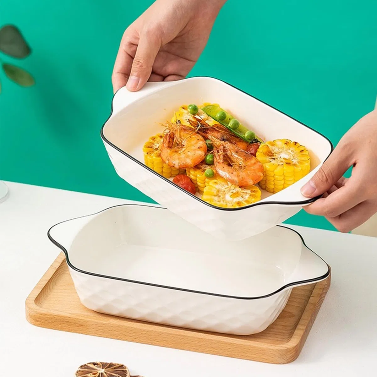 Auflaufform Kleine 2er Set,26cm Lasagneform, Rechteckige Keramik Backformen mit Griffen, Keramik-Backform, Ofenform für je 1 Portion,Servierschalle für Suppen, Obst