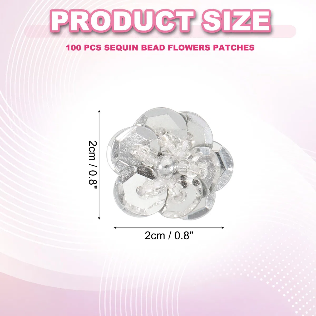 PATIKIL 100 Stück Pailletten Blumen Aufnäher, 0,8"/2cm Blumen Applikation mit Kristall Perlen zum Aufnähen auf Stoff Patch für Kleidung Schuhe Taschen Accessoirek, Grau