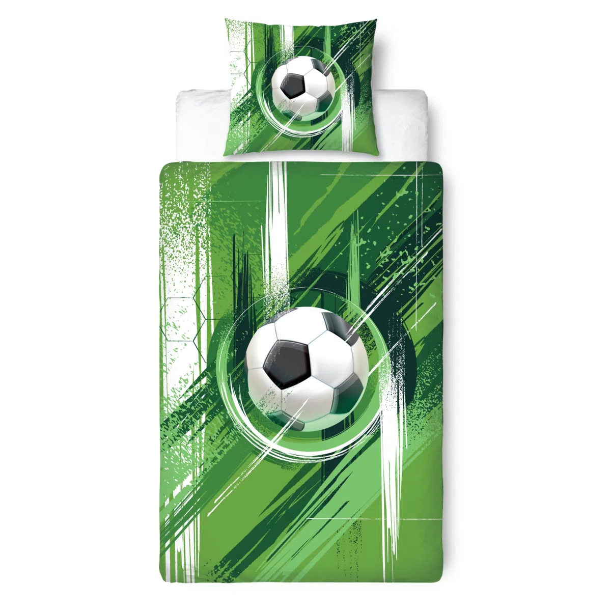 MTOnlinehandel Fußball Bettwäsche 135x200, Kinderbettwäsche 80x80 + 135x200, grün Jungenbettwäsche - Öko-Tex Teenager Bettwäsche aus Microfaser, Geschenk Idee für Jungs und Mädchen