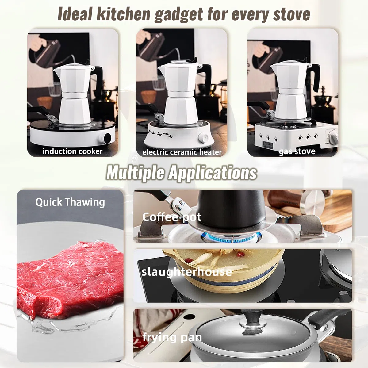 Universal Induktion Adapterplatte Ø 20 cm, Kleine Induktionsadapter mit Wärmeisolierunggriff aus Edelstahl für Moka Töpfe, Wärme Diffusor Kochen Induktion Adapter
