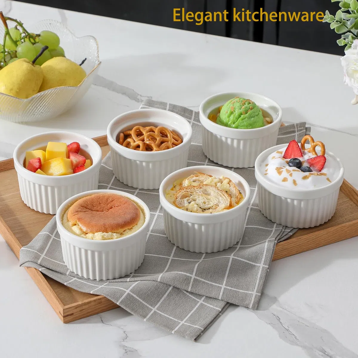 8 Stück Creme Brulee Schälchen,Souffle Förmchen Backofenfest,Ofenfeste Förmchen,Keramik Ramekins für Ragout Fin Schalen,Leckere Würzfleisch,Muffin,Panna Cotta,7.5cm 120 ml,Weiß