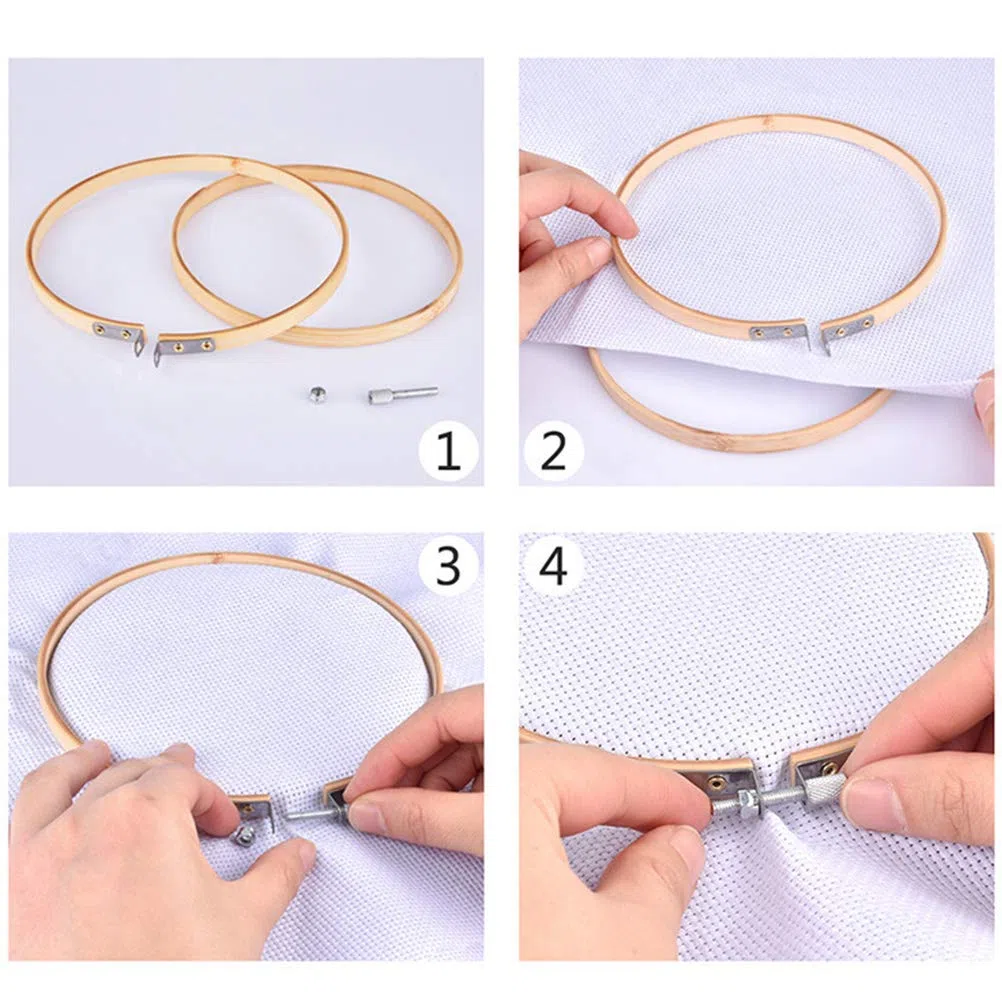 FOCCTS 10 Stück Runde Stickrahmen Set, 20cm/8inch verstellbarer Bambus Kreuzstich Rahmen Hoop, Ringstickerei Handwerk machen