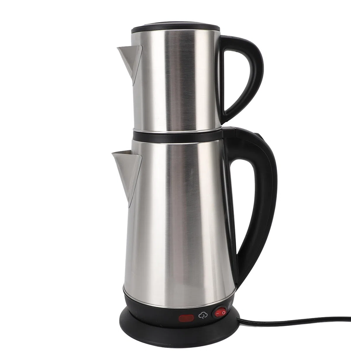 aqxreight Elektrischer Türkischer Wasserkessel aus Edelstahl mit Infuser - 1L -Teekanne und 2L Doppelkessel für Schwarz und Kräutertee zu Hause (EU-Stecker 220V)