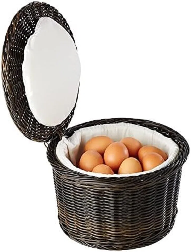 APS Eierkorb „PROFI LINE" - schwarz/brauner Warmhaltekorb für Eier, mit Edelstahldraht im Rand, für ca. 20 Eier, hält den Inhalt durch das Stofffutter lange warm, Ø 26cm, Höhe 17cm