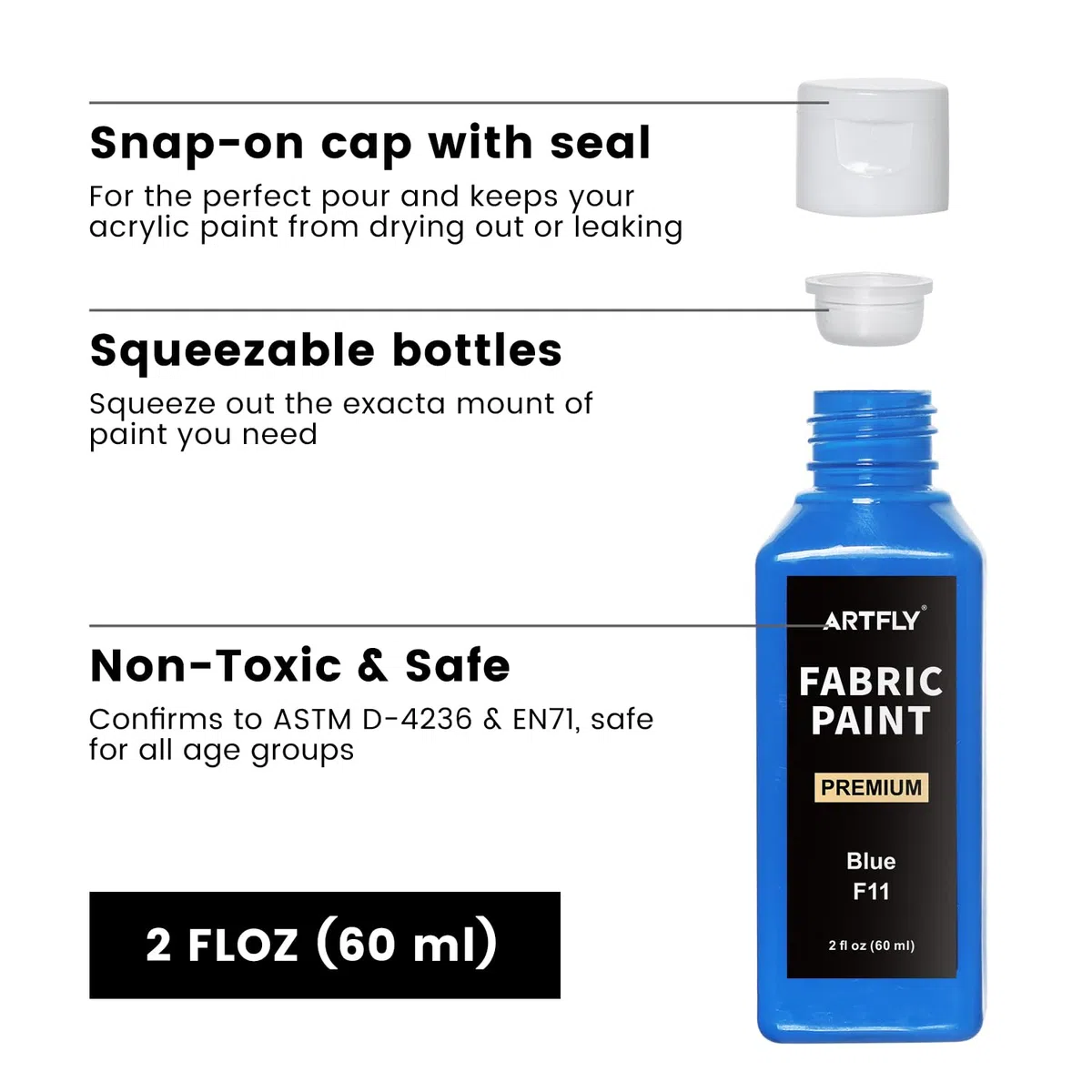 ARTFLY Textilfarben Waschmaschinenfest 24x60ml Set, Waschfest Stoffmalfarben inkl. Gold & Silber, Textil farbe für kleidung, Schuhe, Jeans & Stoffe, Zum Malen auf dunklen und hellen Stoffen