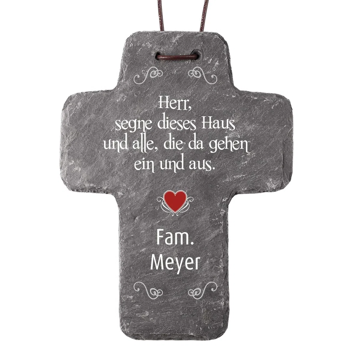 Cera & Toys® Kreuz aus Naturschiefer - Haussegen - mit Druck des Namens