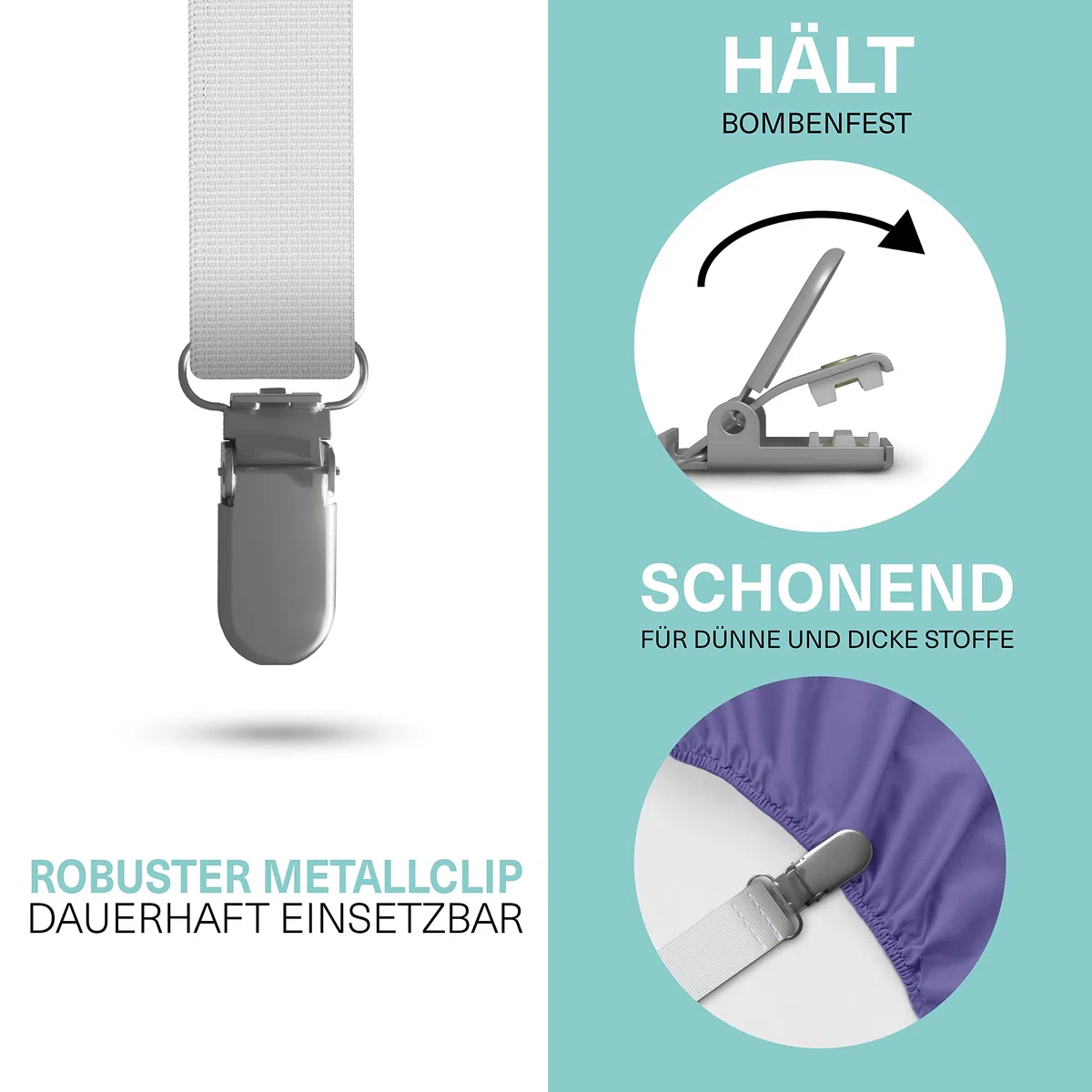 Bettlakenspanner verstellbar (8 Stück) für alle Matratzengrößen - Premium Betttuchspanner mit hochwertiger Metallspange (50-200cm) - für faltenfreie Bettlaken und Topper