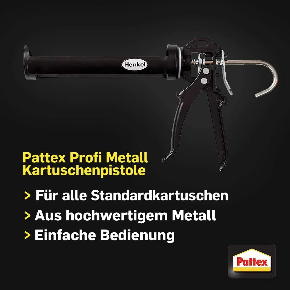 Pattex Montagekleber Power & Pattex Profi Metall Kartuschenpistole, aus Metall für Dicht- & Klebstoff-Kartuschen, Kartuschenpresse mit automatischem Nachlauf- und Schnellstopp, 1 Pistole