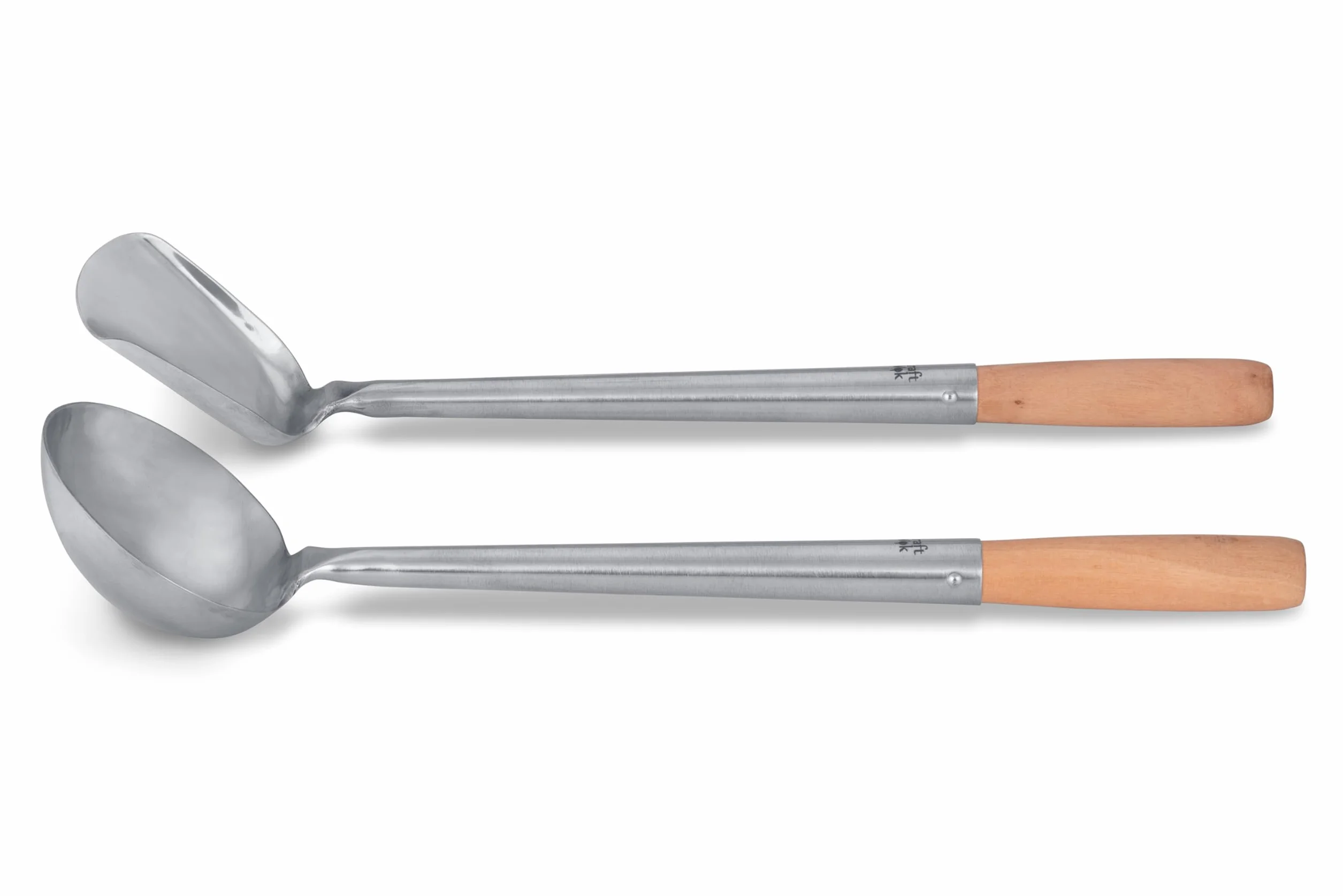 Craft Wok Schöpflöffel und Pfannenwender-Set mit Holzgriffen für asiatische chinesische Woks aus Karbonstahl, traditionell / 732W325