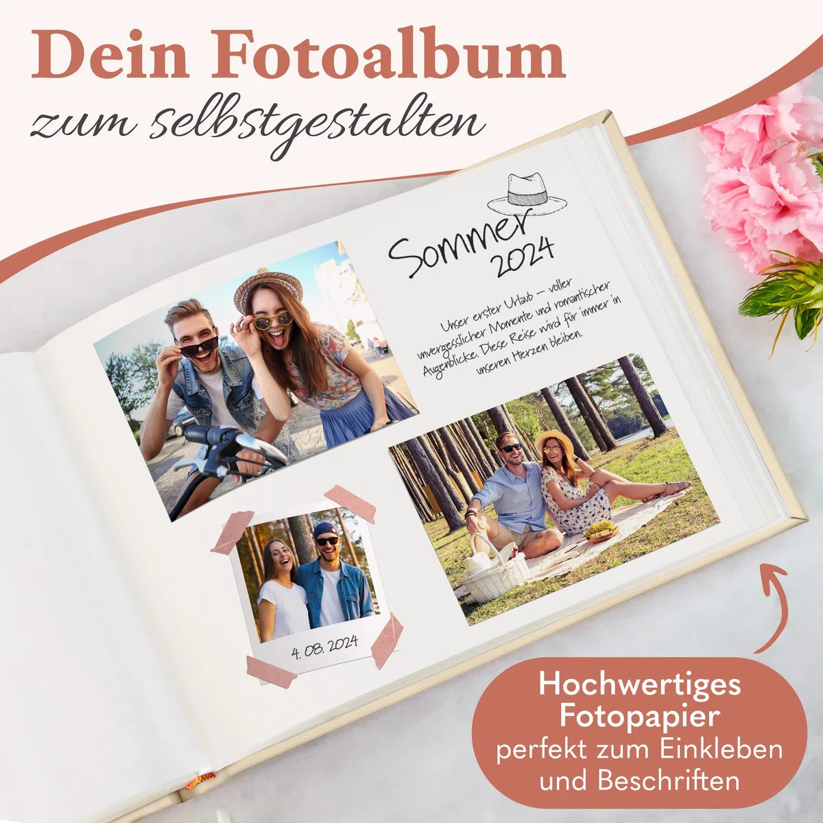 Zeitloos Fotoalbum zum Einkleben - Platz für 150 Fotos - herz - Fotobuch 21 x 28 cm in Beige - 50 weiße Seiten - Fotoalben sind das perfekte Geschenk.