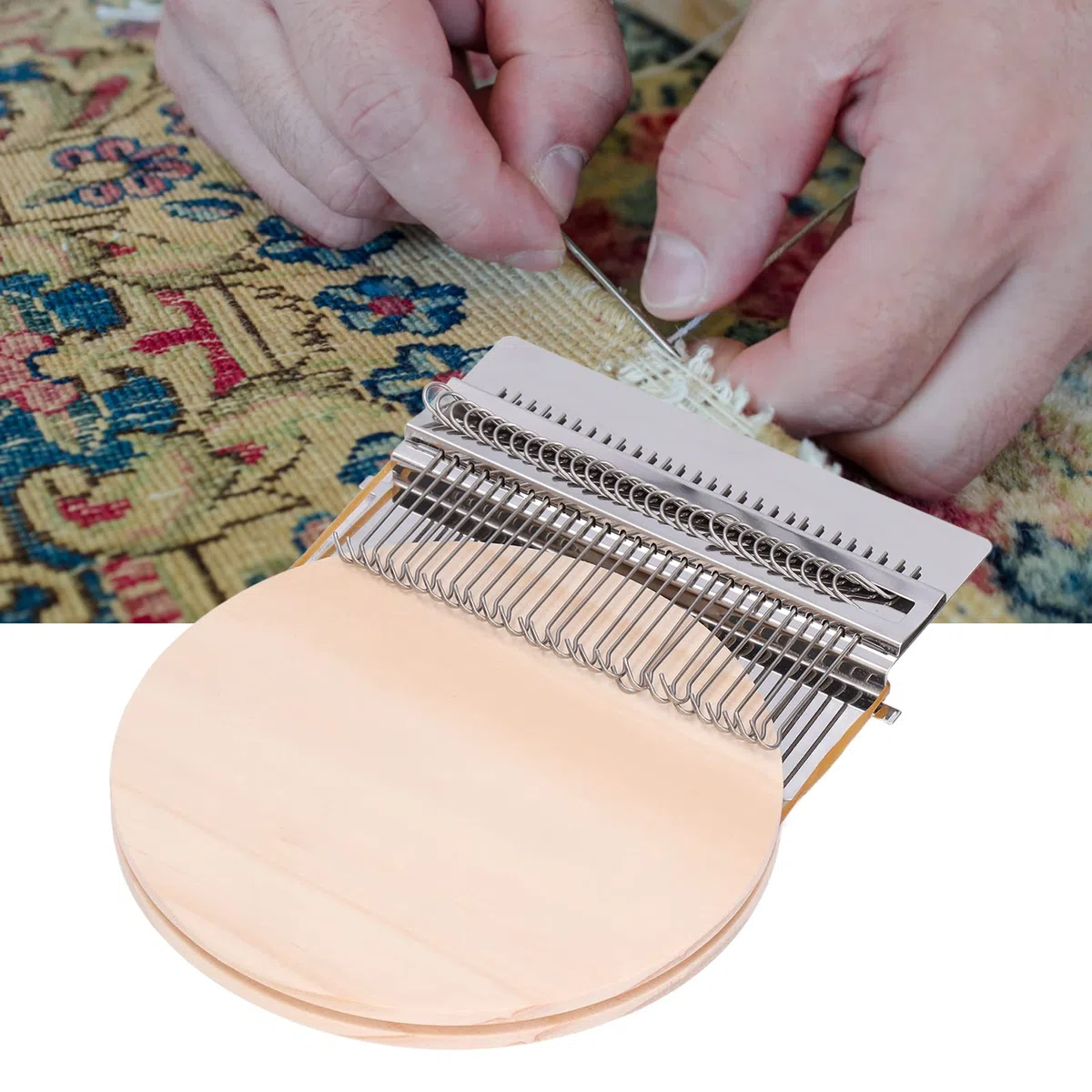 Kleiner Webstuhl, Mini Loom Machine Speedweve aus Edelstahl Klein Webstuhl mit Runde Holzplatte DIY Holz Weben Small Loom für Anfänger zum Ausbessern von Jeans, zum Reparieren von Löchern (28 Haken)