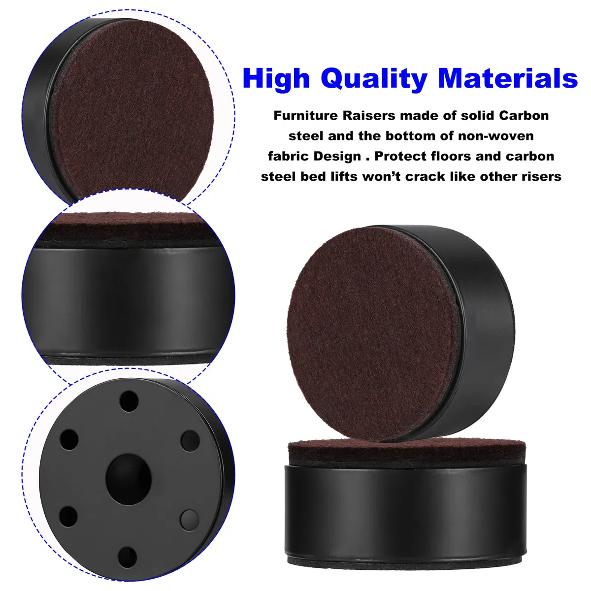 Captina 3cm Möbelerhöhung aus Karbonstahl - Durchmesser 6 cm, Selbstklebend für Betten, Sofas, Schränke, 4 Stück Robust (Runden Schwarz)