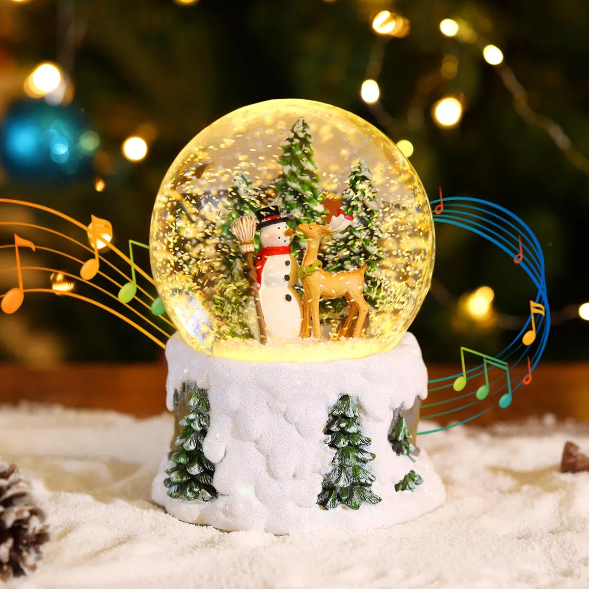 Lewondr Weihnachtliche Musikalische Schneekugel, Schneemann Rentier Elektrische Schneekugel Mit Wirbelnder Schneeflocke&8 Liedern, USB & Batterie Betrieben Weihnachtswasser Kugel Licht Für Dekoration
