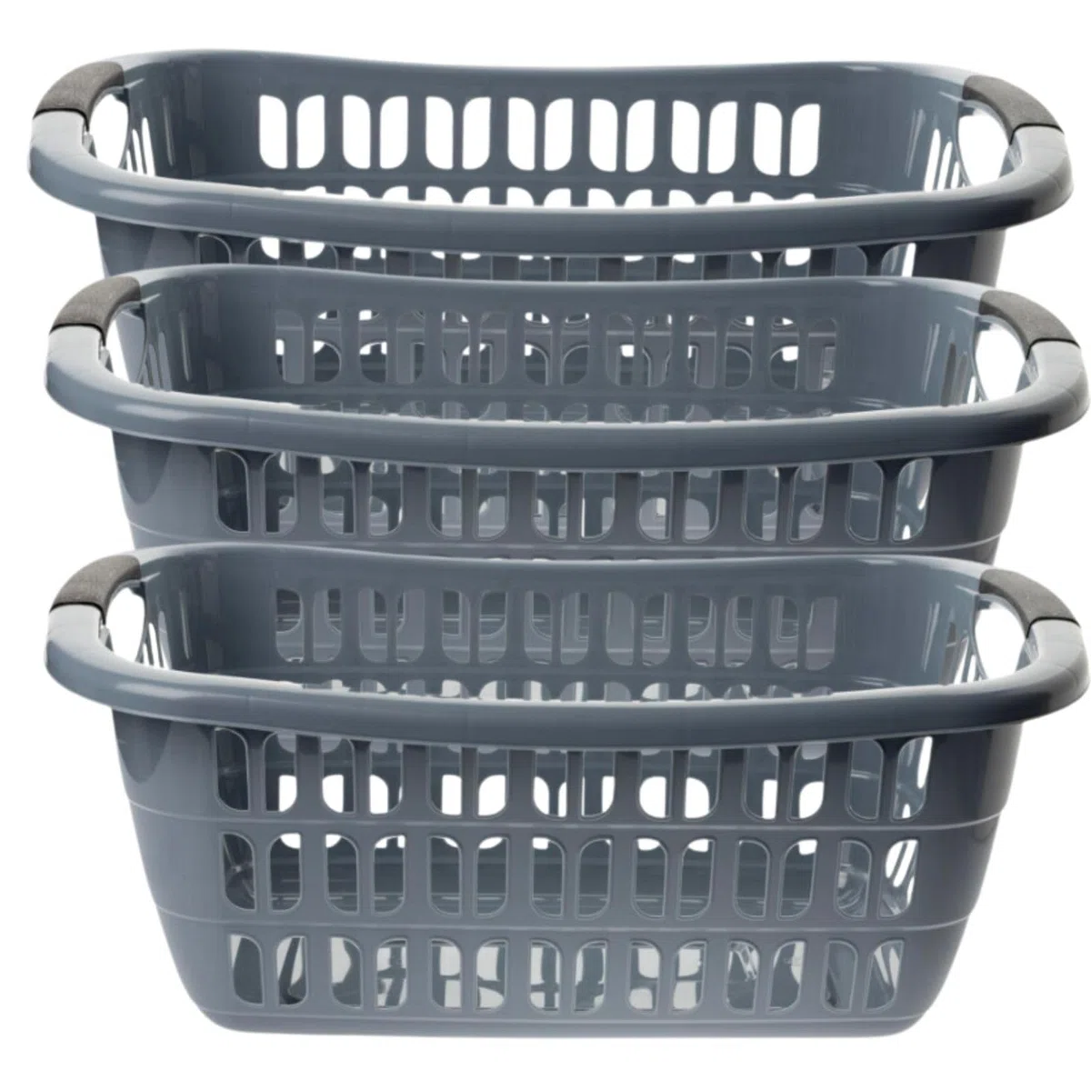 3er Set Wäschewanne groß 30 Liter, Wäschekorb Plastik Grau, Wäschewanne Kunststoff grau mit ergonomischen Griffen, vielseitig einsetzbar, 55x37x20 cm, Wäschekorb Made in EU