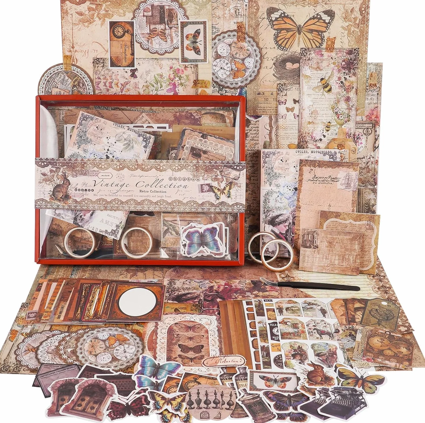 Funto Scrapbooking Kit (96 Teile), Vintage-Sammlung - Wisteria & Schmetterling, Perfekt für Bullet Scrapbooking Materialien, Planner DIY Kunst Handwerk Collage.