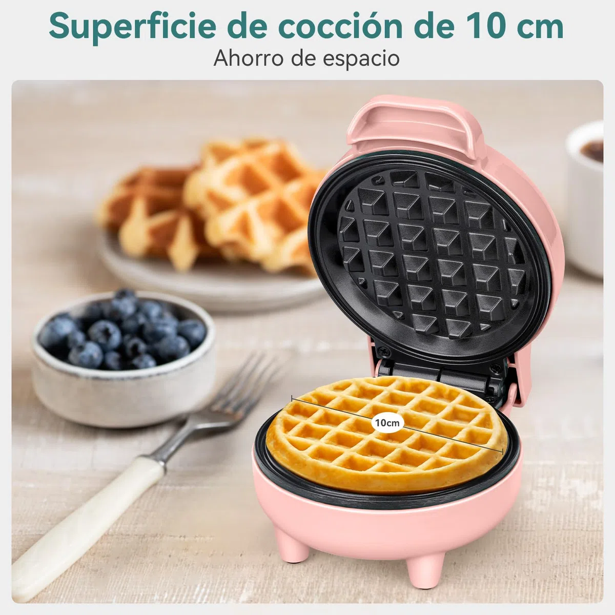 SNAILAR Mini Waffeleisen Belgische Waffel Maschine Kleines Waffeleisen Klassische, für Kindergeburtstage, Familienfeiern, Ostern oder Weihnachten, Niedlich kompaktes Design, 550 Watt, Rosa