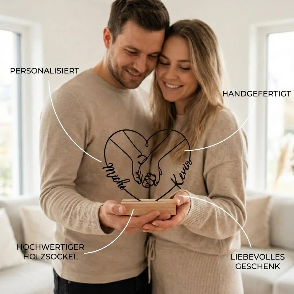 Hochzeitsgeschenk personalisierte Acrylglas Deko mit Namen – Hände Motiv – 15x20 cm – Lasergeschnitten – Schwarz oder Weiß – Holzsockel – Geschenk zur Hochzeit, Jahrestag & Valentinstag (Typ4) AC