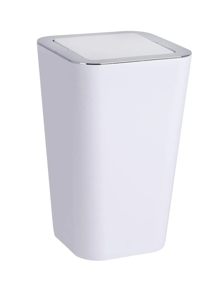 WENKO Kosmetikeimer Mod. Candy 6 lrt., Hygieneeimer, Badezimmer-Mülleimer mit Schwingdeckel ideal für Kosmetiktücher, Wattestäbchen & Co., Abfalleimer aus Kunststoff, BPA-frei, 17.5x 28 x 17.5, Weiß