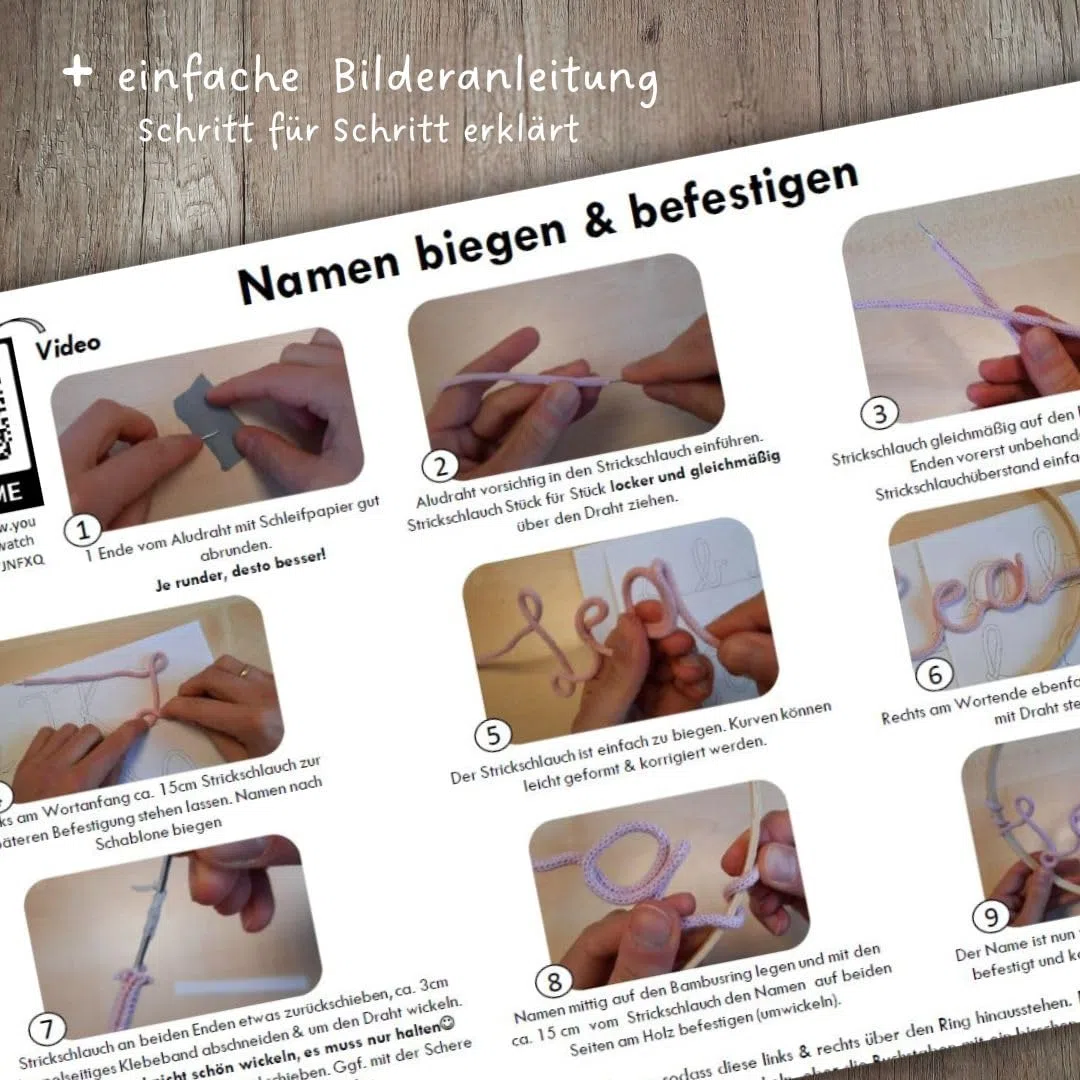 Makramee Namensring - einfaches, anfängerfreundliches Bastelset mit Videoanleitung - Baby Geschenk Geburt - Traumfänger Bastelset, Taufgeschenk, Makramee Set, Türschild, Deko Kinderzimmer