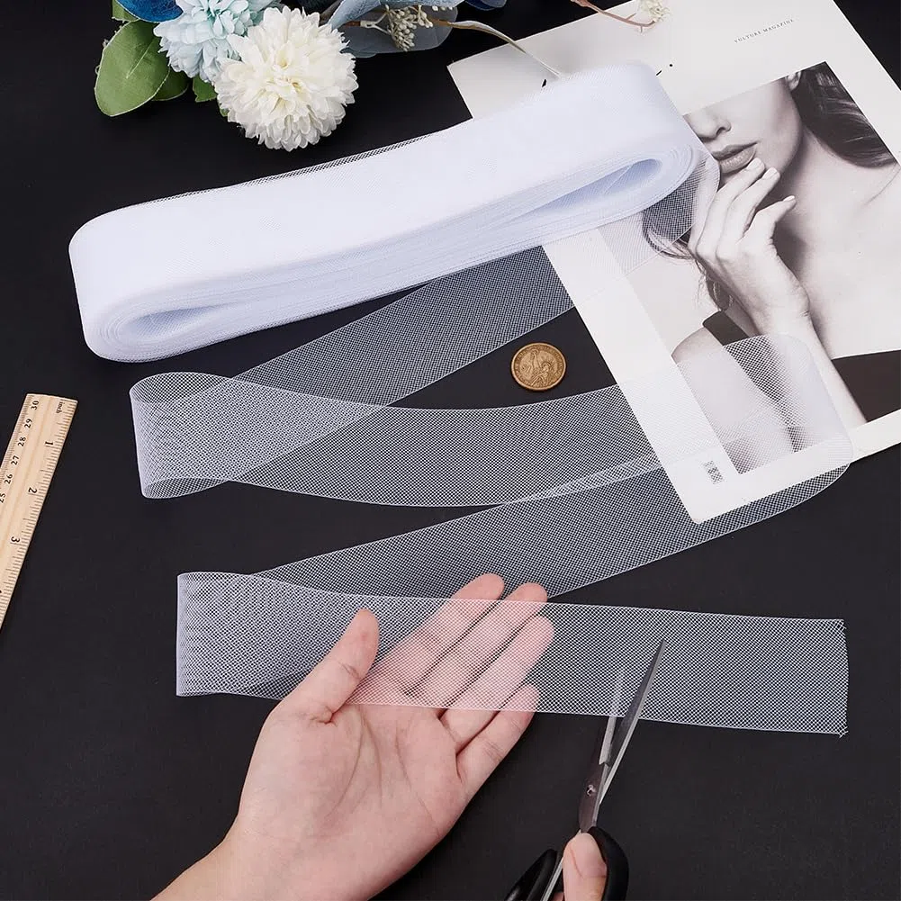 MAYJOYDIY 45.7 m Weißer Steifes Rosshaar Geflecht 50mm Steifer Rosshaarzopf Harter Rosshaarzopf Mit Rafffaden Für Polyesterstäbchen Nähen Hochzeits Tanz Und Kleiderzubehör