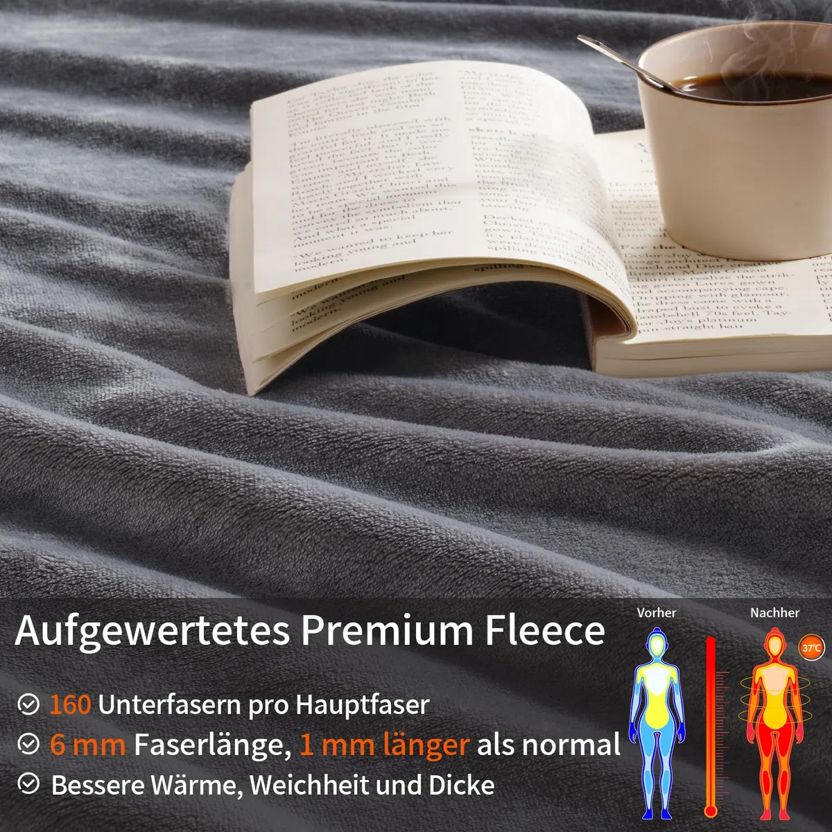 PHF Kuscheldecke Flauschig Fleecedecke 150x200cm - Oeko-Tex Weich Warm Wohndecke, 1PC Decke Blanket für Couch Sofa Bett, Tagesdecken & Kuscheldecken, Sofa überwurfdecke, Grau
