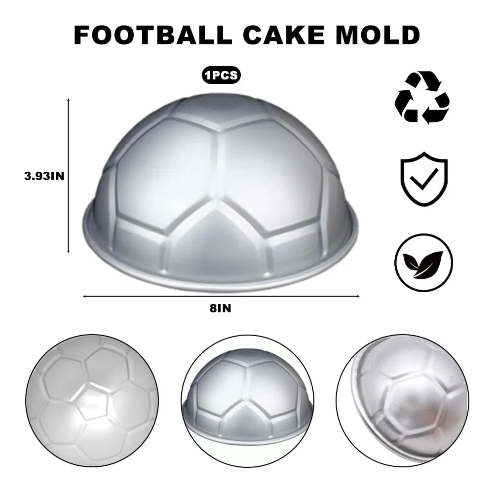 Fußball-Kuchenformen zum Backen 8 inch, Kuchenform aus Metall in Fußballform, Fußball Kuchenform aus Aluminium, Sphärisch Kuchen Backblech Aluminium Football form Backform für Dessert