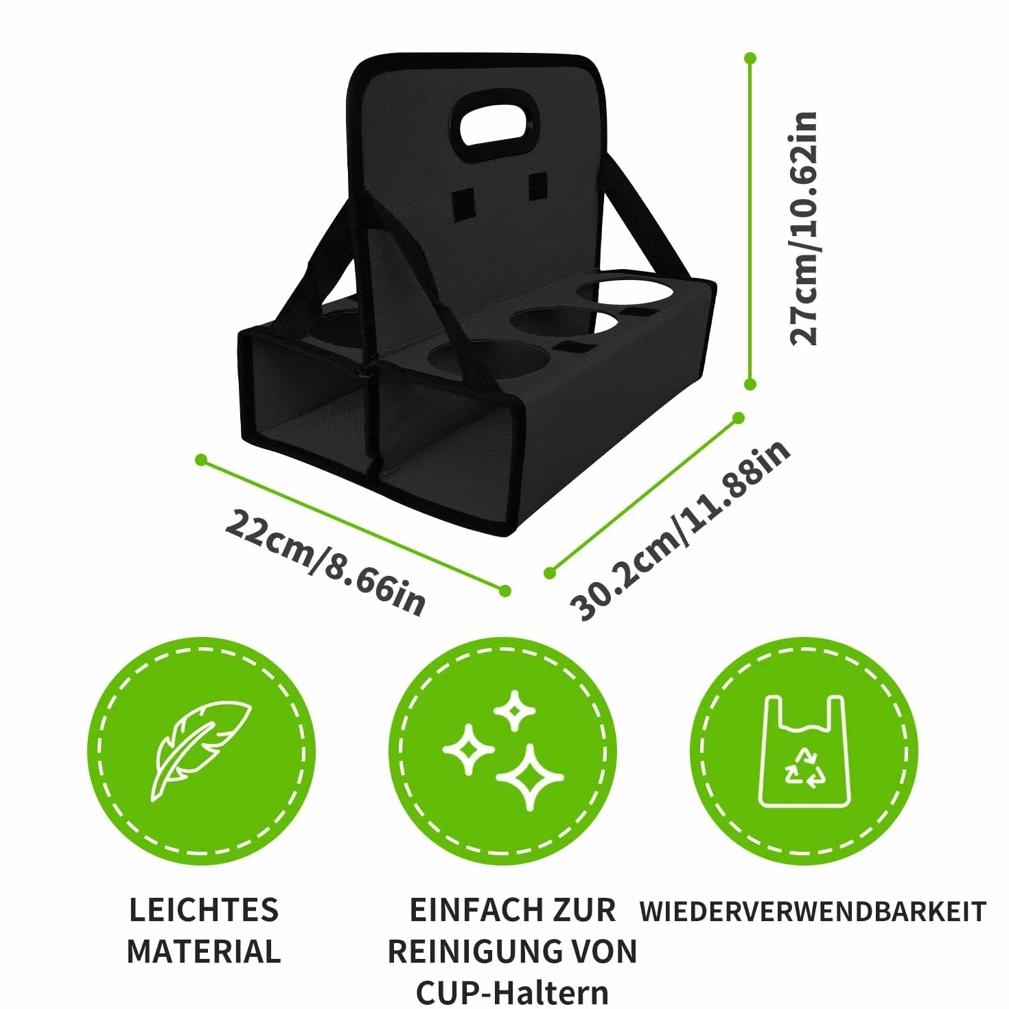 Boczif Tasse Caddy Tragbarer Getränketräger oder Dosen Wiederverwendbar, Becherhalter mit Griff, Tragen Sie Kaffee, Wein, Cocktails, sichert Getränke - für Lieferung und zum Mitnehmen (schwarz)
