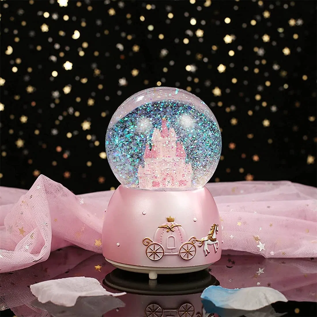 Schneekugel Musik Spieluhr Castle Kristallkugel Nachtlicht Glimmerkugel Glas Glitzerkugel Schneeflocke Weihnachtskarussell Deko Traumkugel Tischdeko Geschenk für Geburtstag Weihnachten Ostern