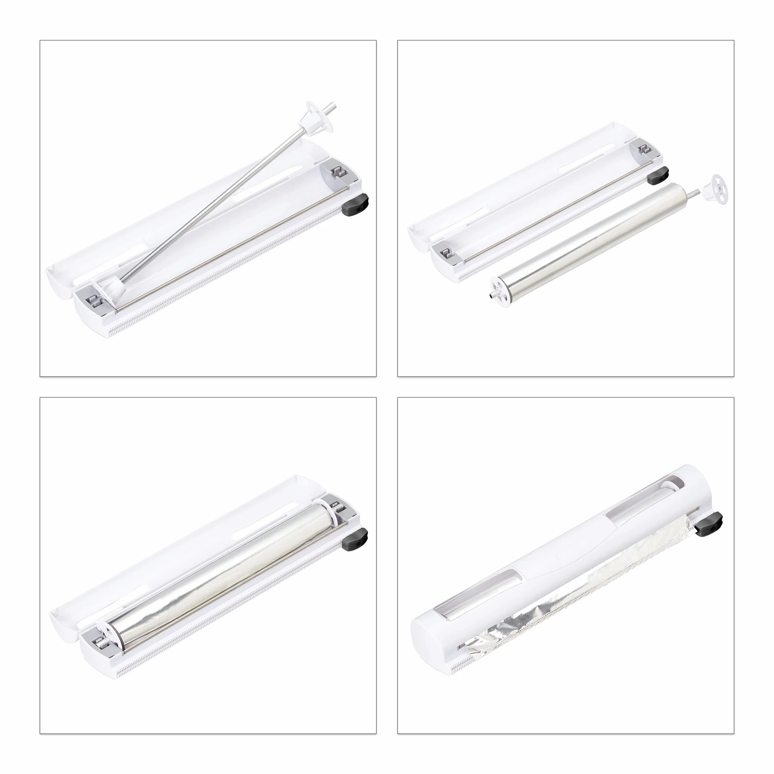 Relaxdays Folienschneider 2er Set, HBT 5x37x8 cm, Folienabroller magnetisch, Frischhalte- & Alufolie, Foliencutter, weiß