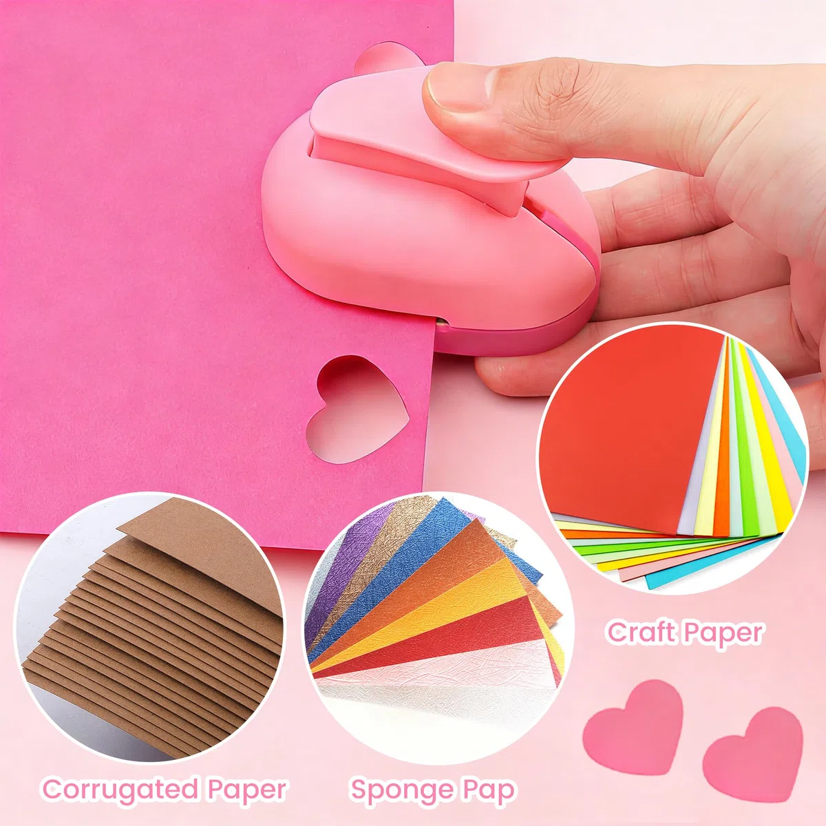 5 Stück Papier Stanzer Kinder, Ausstanzer Motivstanzer Groß Set, Papierstanzer Kinder Stanzen Motivlocher Enthält Orchideen Bonbon Fünfblättrige Blumen Kirschblüten und Herzmotive