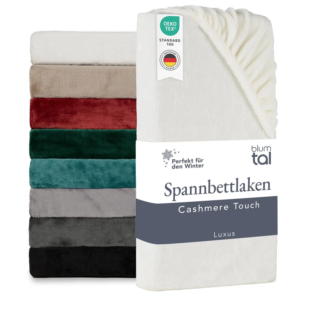 Blumtal Spannbettlaken Cashmere Touch 90x200 cm - Plüsch Oeko-TEX Zert. - Weich Warm Bettlaken - Mikrofaser Ivory-Weiß