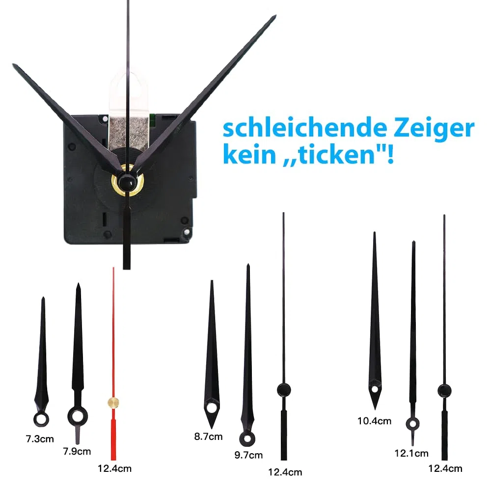 Uhrwerk DCF Funk-Uhrwerk mit Zeigersätzen, 9 Zeigersätze Leise Schleichende Zeiger für Wanduhr Lautlos Funkuhrwerk Schwarz, Funkuhrwerk für Ersatz DIY