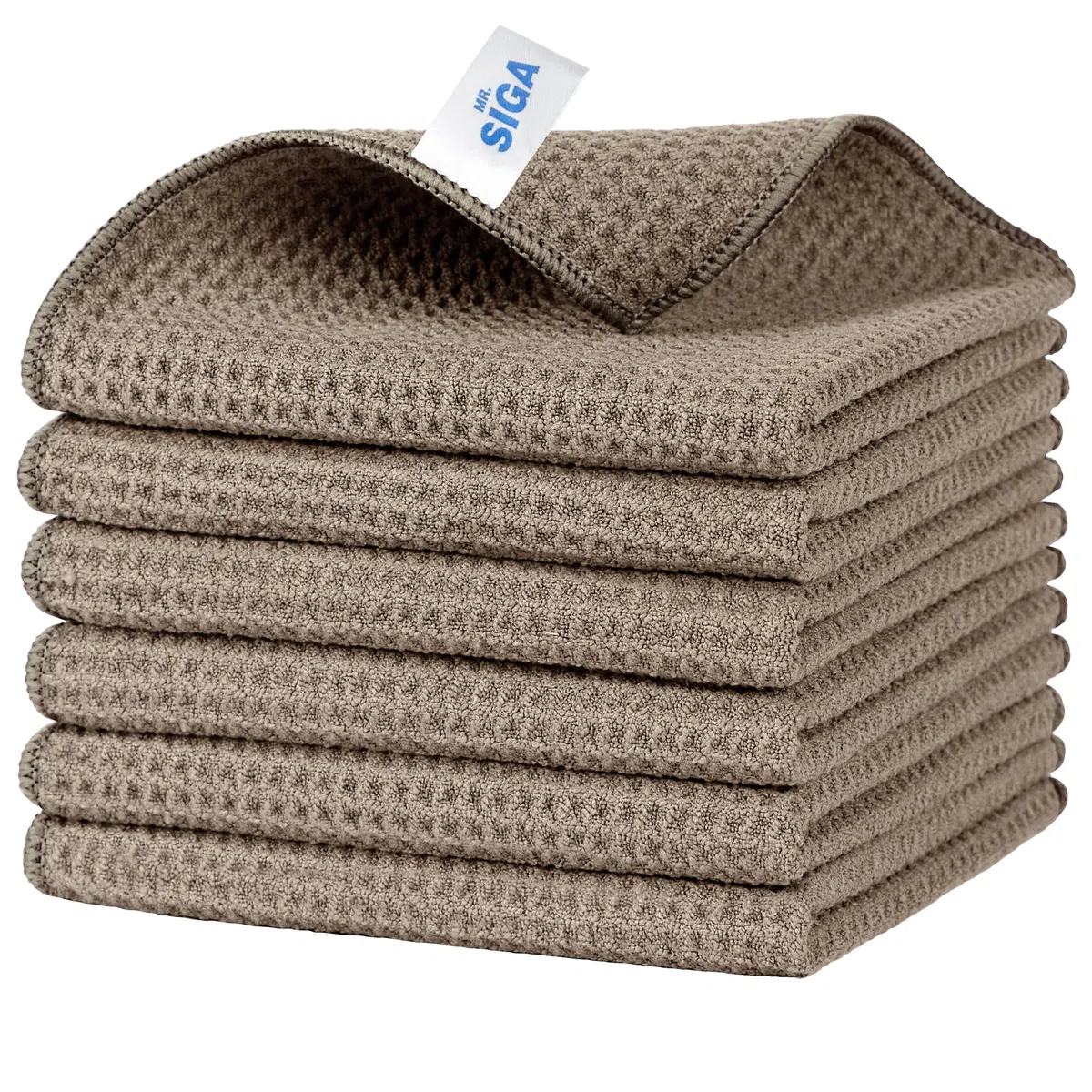 MR.SIGA Reinigungstücher mit Waffelmuster, wiederverwendbare, saugfähige Mikrofaser-Reinigungstücher, ultraweiche Mikrofaser-Reinigungstücher für die Küche, 6er-Pack, Sandbraun, 32 x 32 cm