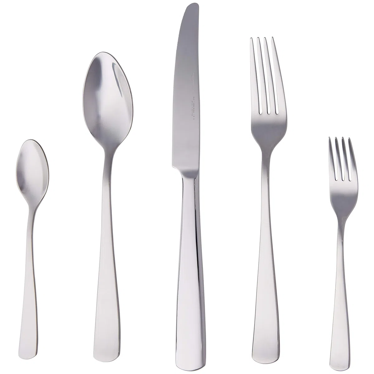 Amazon Basics Essbesteck-Set mit Eckiger Rand, Edelstahl, 20 Stück Set, für 4 Personen, Silberfarben