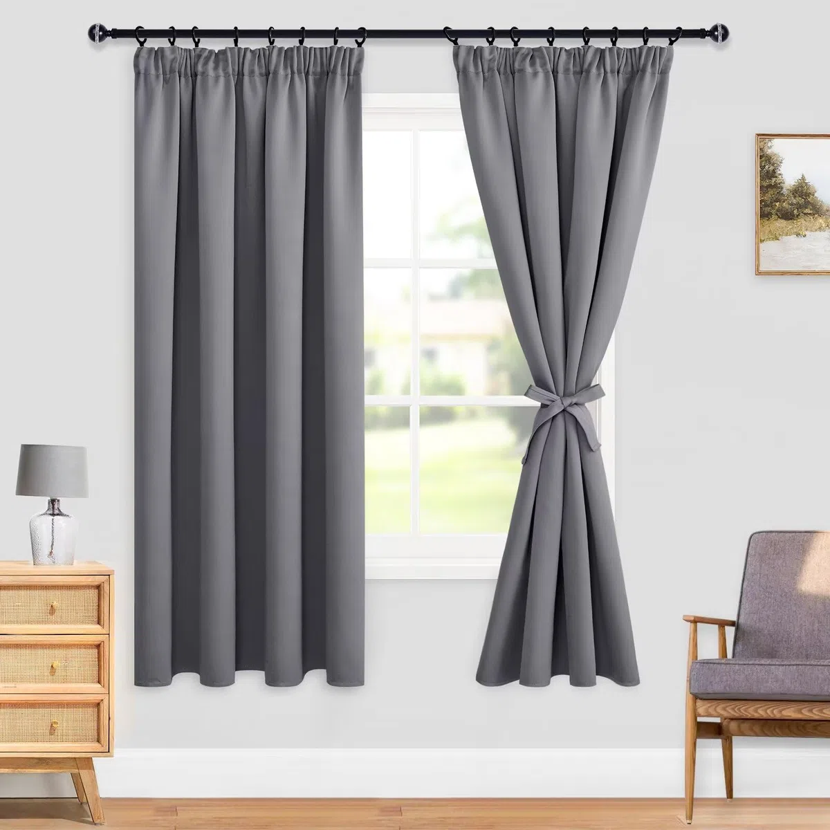 DWCN Gardinen Blickdicht Vorhänge mit Kräuselband 2er Set H175 x B140 cm, Verdunklungsvorhänge mit Vorhang-Krawatten, Vorhänge Wohnzimmer Schlafzimmer Thermogardine Kälteschutz Wämreisolierende, Grau