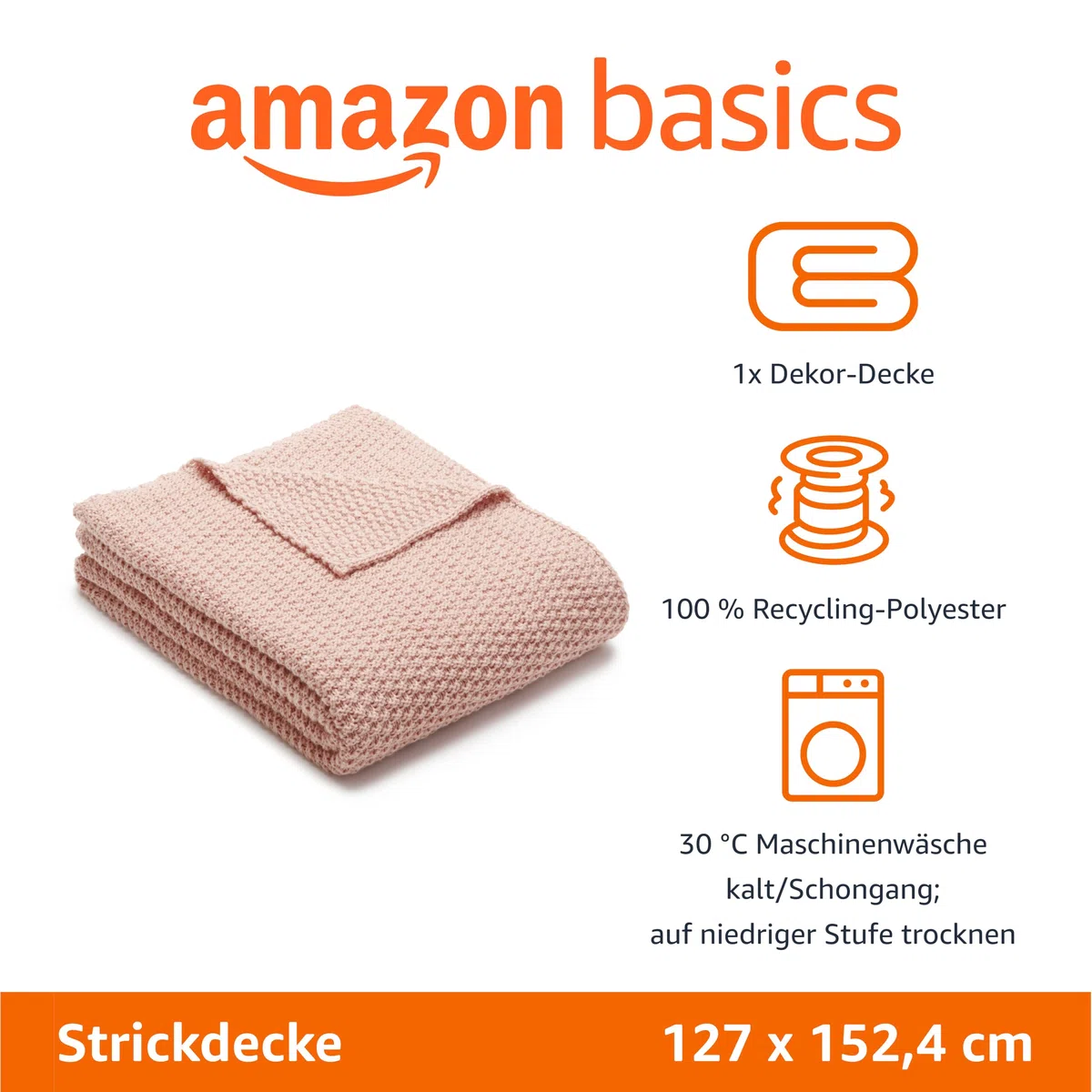 Amazon Basics Raumdekor-Überwurfdecke Kuscheldecke, 127 x 152 cm, Staubrosé