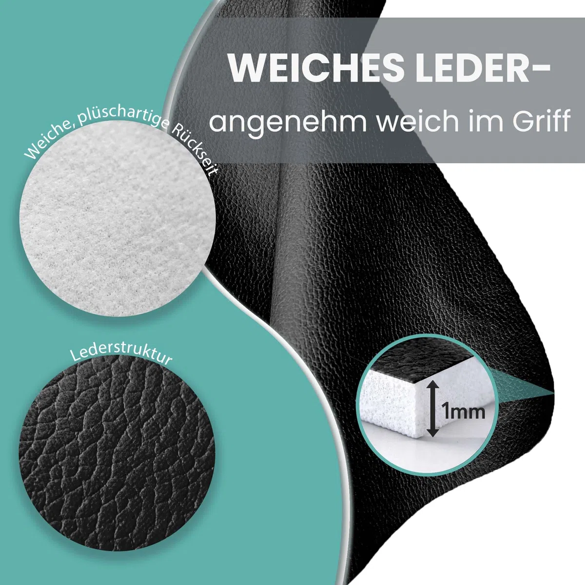 DreamRoots Weiches Kunstleder Meterware, 650 g/m², 140 cm - Wasserabweisend - Polsterstoff & Möbelstoff - Stoffe für Stühle Beziehen - EN 1021-1 Geprüft - OEKO-TEX, Schwarz, 1 m (100 x 140 cm)