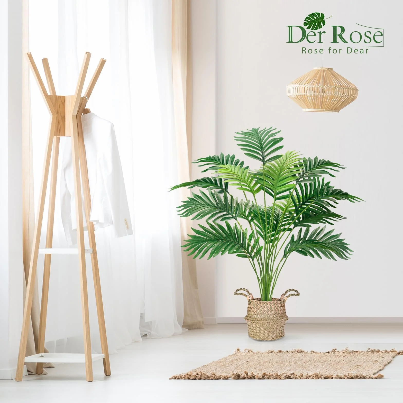 Der Rose Kunstpflanze Künstliche Palme 71cm Künstliche Pflanzen Kunstpflanzen Groß Fake Plant für Wohnzimmer Balkon Flur Boho Deko Außen