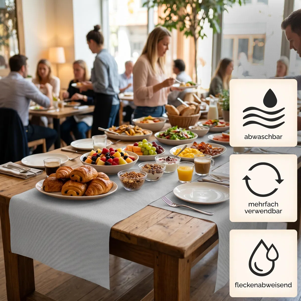 Sensalux Vlies Tischläufer Grau 50 cm x 25 m, Tischband stoffähnlich, Tischdeko Meterware für Hochzeit Geburtstag Event Catering, Oeko-TEX