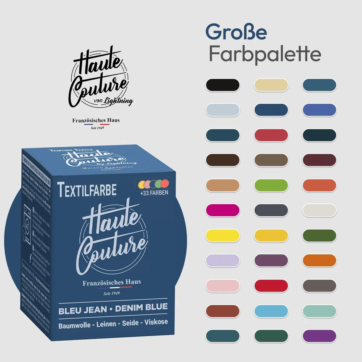 Haute Couture - Blau Textilfarbe - JeansBlau - 350g - Alles-in-Einem - Gebrauchsfertig für Kleidung und Stoffe