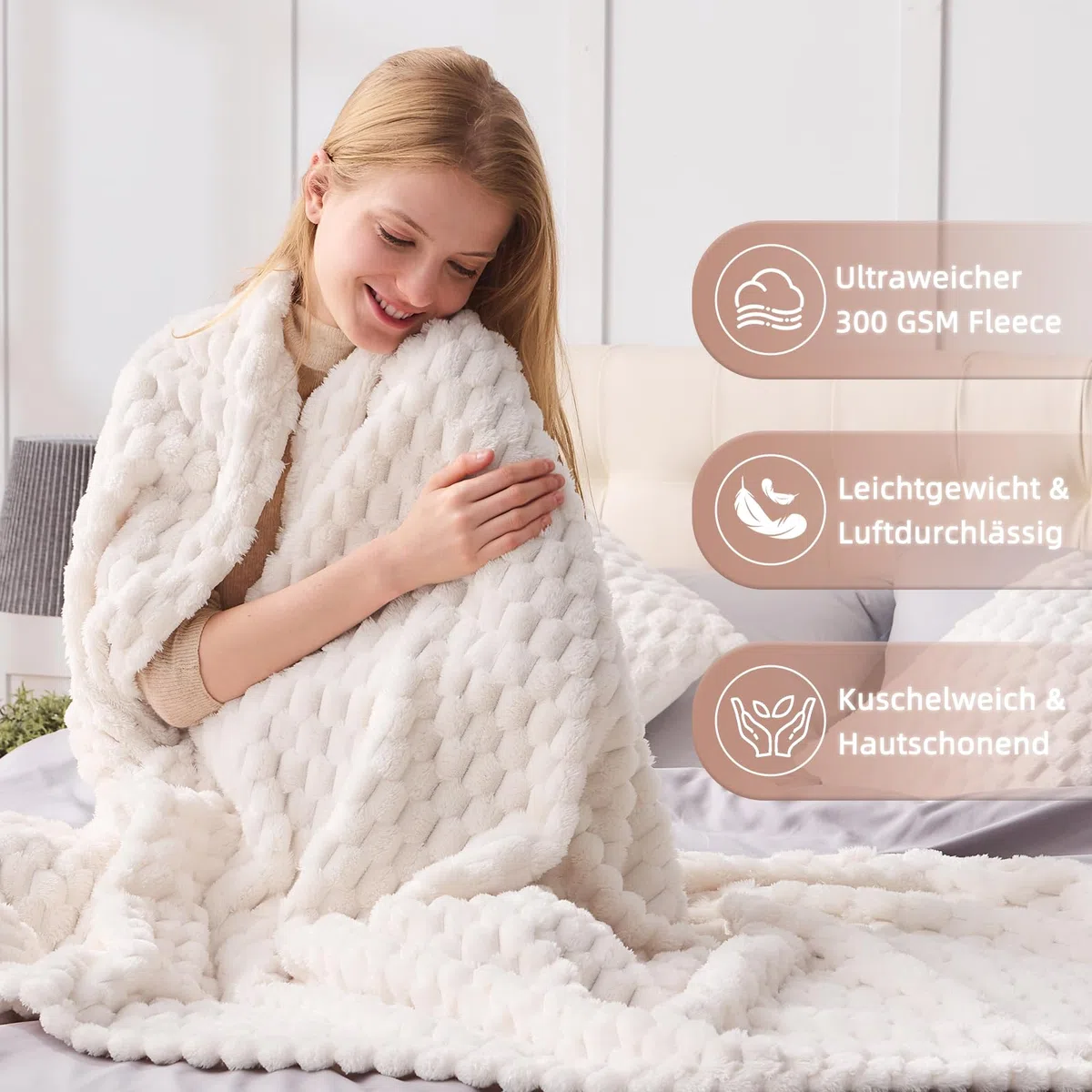 Vielit Kuscheldecke Flauschig 150x200 cm – Ultraweiche Fleecedecke für Couch & Sofa, Warme Wohn- & Kuscheldecke, Leichte Sofadecke, Gemütliche Couchdecke, Atmungsaktiv & Pflegeleicht Decke Beige