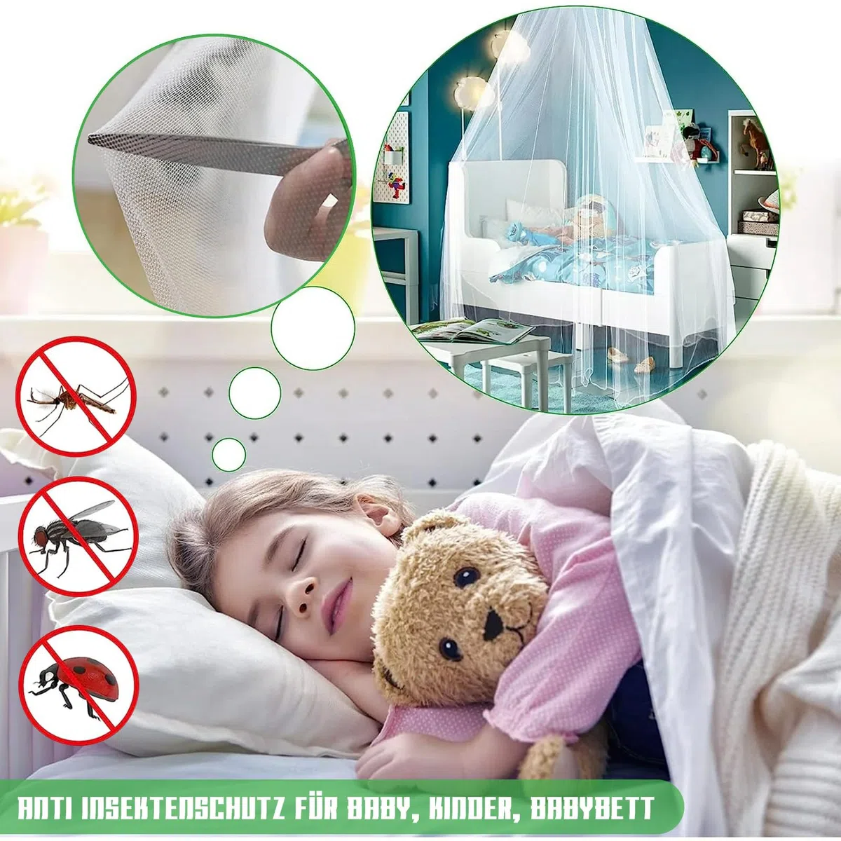 Moskitonetz Bett für Doppelbetten Einzelbett - Moskitonetz Feinmaschiges als Moskitoschutz, Moskitonetz mit Haken, Mückennetz Bett Geeignet Camping Reise und zu Hause, Fliegennetz Moskitonetze Weiß 2M