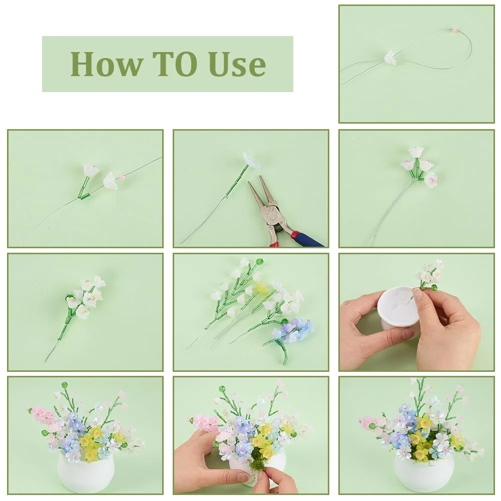 1 Box 653Pcs nperlen-Pflanzensatz Glas für Immer Glasperlen für Pflanzen Naturfarbige Acryl-nperlen-Kappen Anhänger mit künstlichem Moosdraht für Pflanzenherstellung Schmuck DIY-Handwerk