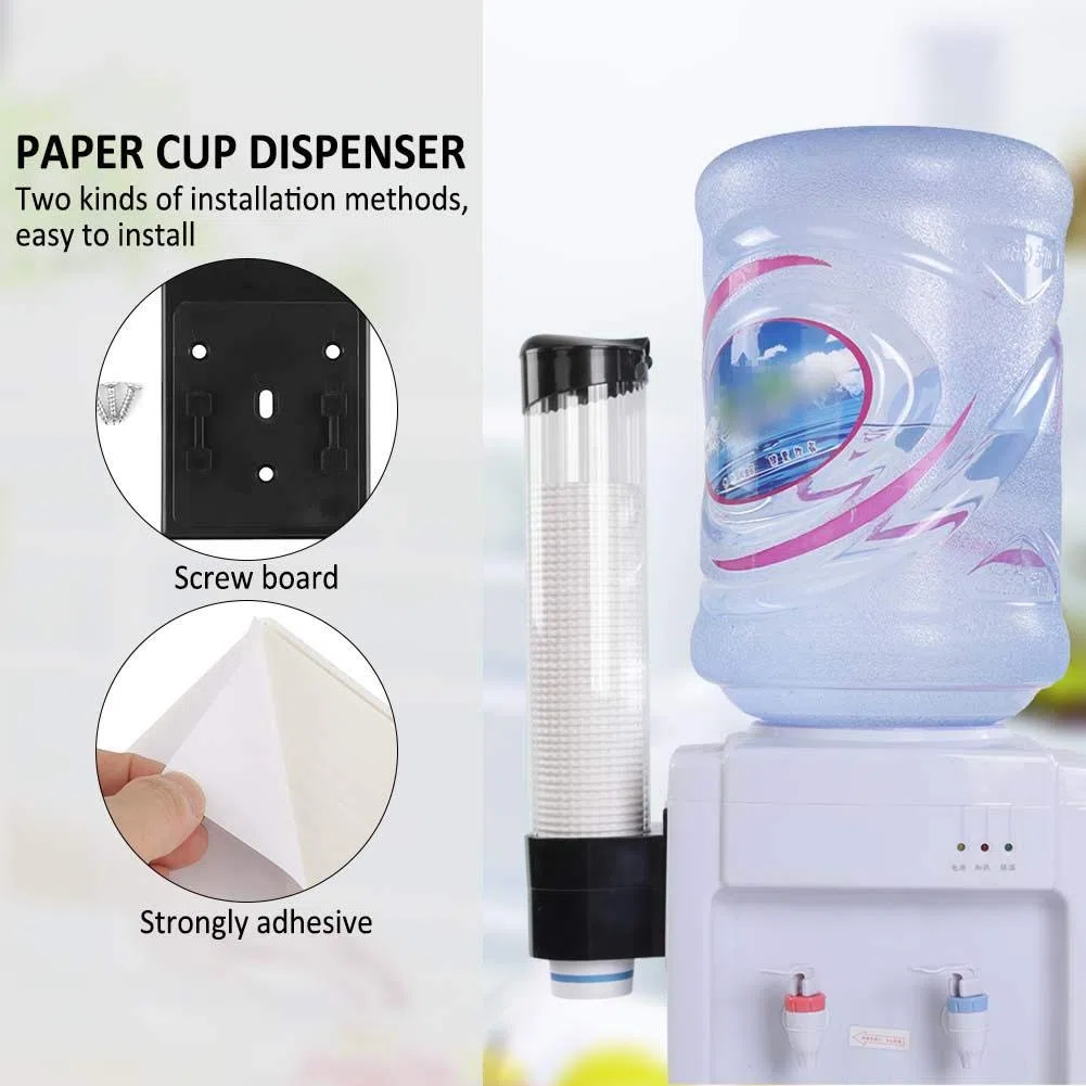 Broco Becherspender für 60-80 Becher, One-Touch-Knopf, Wandmontage, staubdicht, transparentes Fenster, geeignet für Papier- und Plastikbecher bis 7,5 cm Durchmesser (Schwarz)