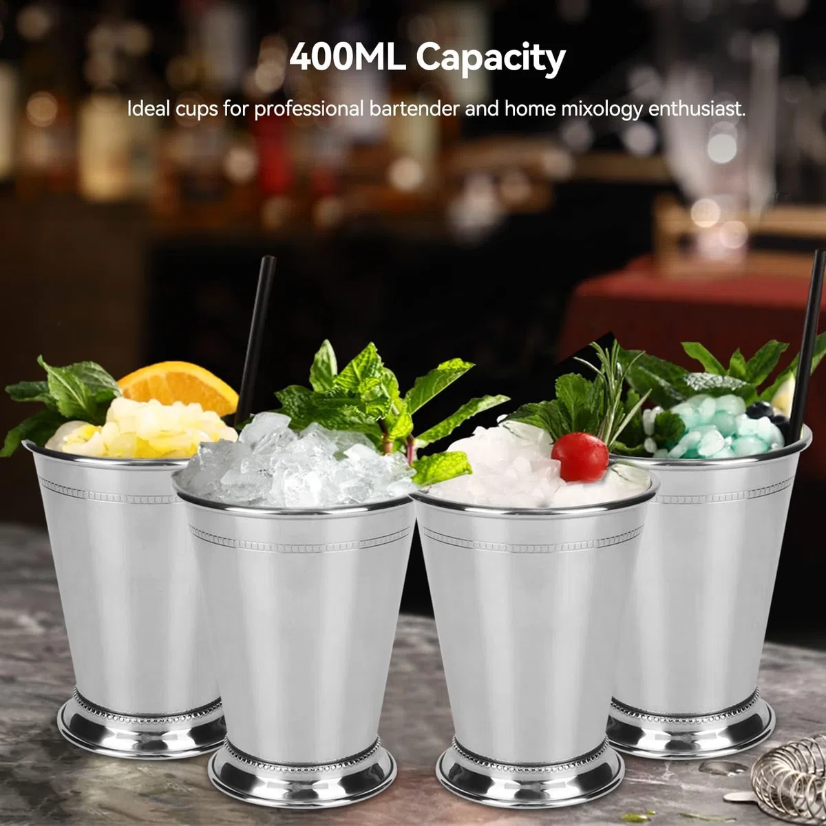 Agatige 400 ml Mint-Julep-Becher, 14 Unzen, silberne Cocktailgläser aus Edelstahl, Moscow Mule Cup, Mint-Julep-Gläser, Metallweingläser, Cocktailbecher, Mixgetränkeglas für Zuhause, Party, Bar
